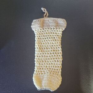 Handmade Crochet Kitchen Grocery Bag Holder - Yellow and Tan